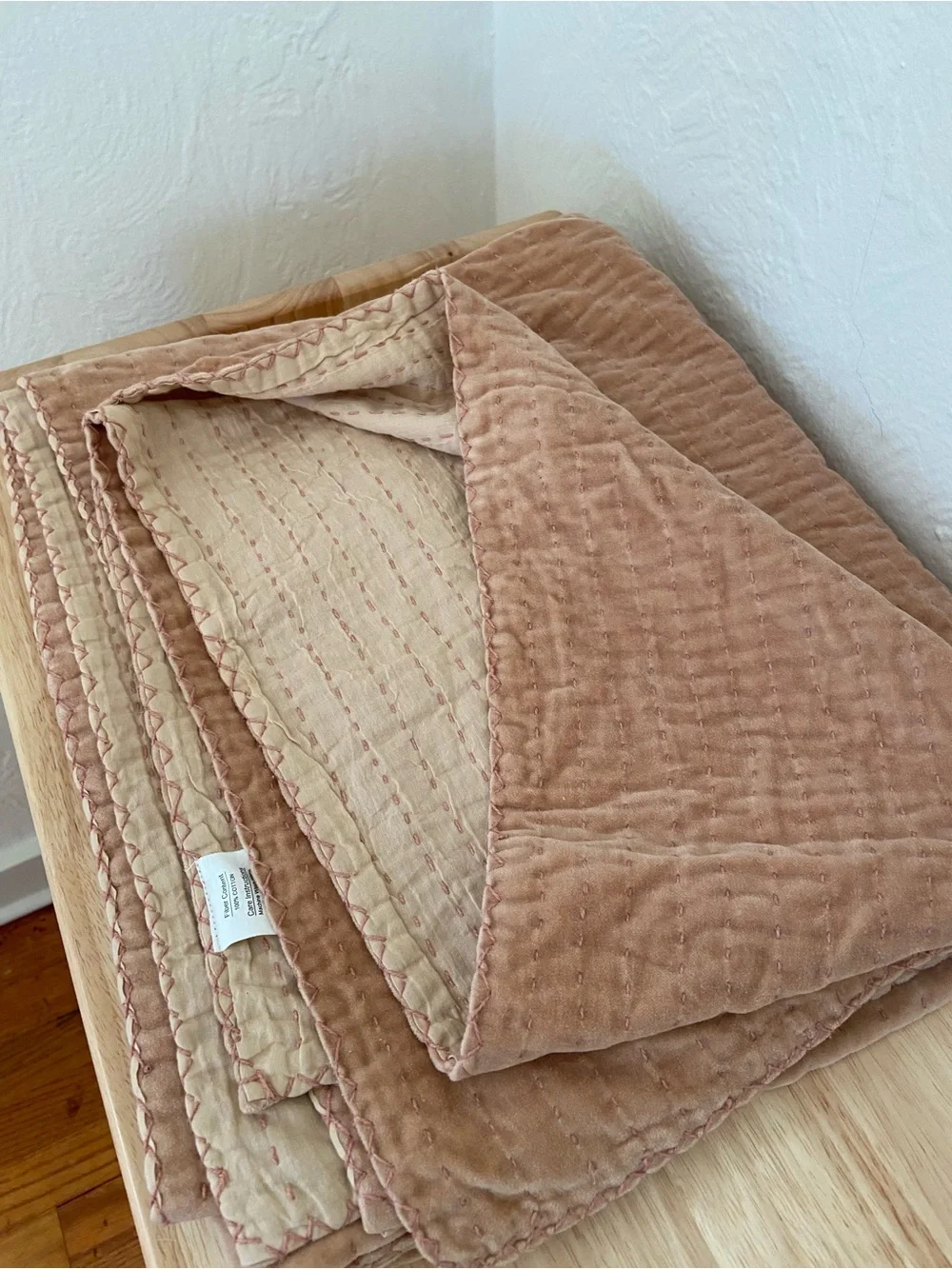Creative Co-Op Quilted Cotton Velvet Throw Blanket pink